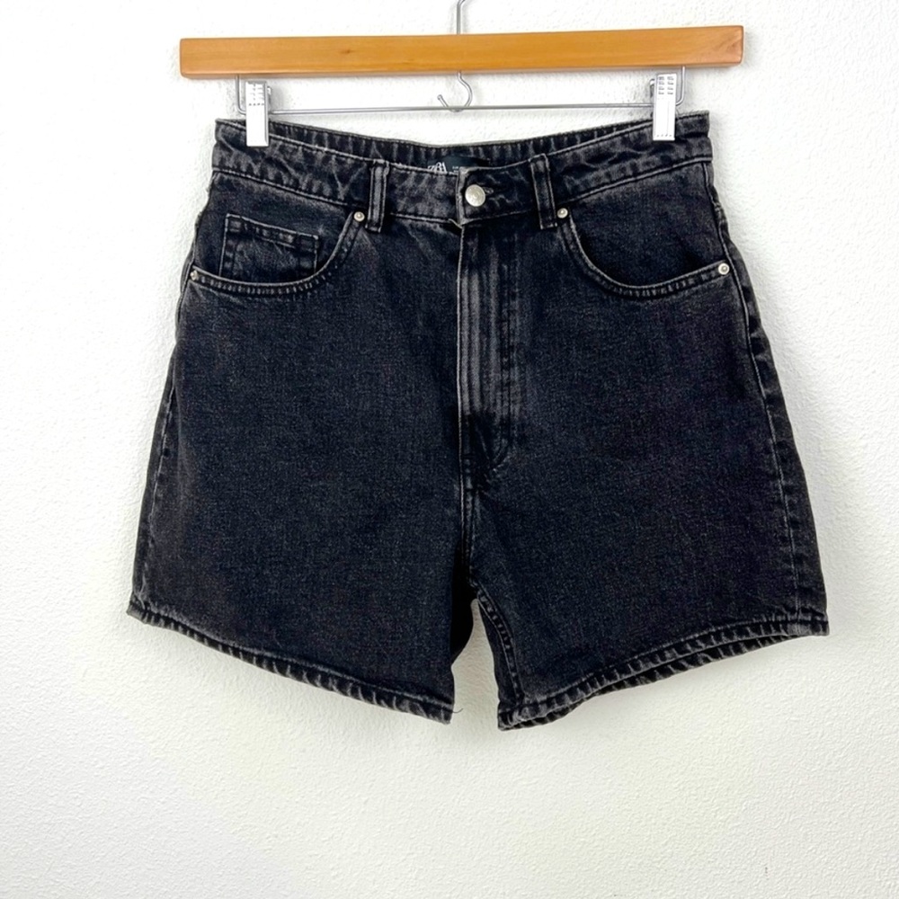 Zara High Rise Mom Black Denim Jean Shorts 8